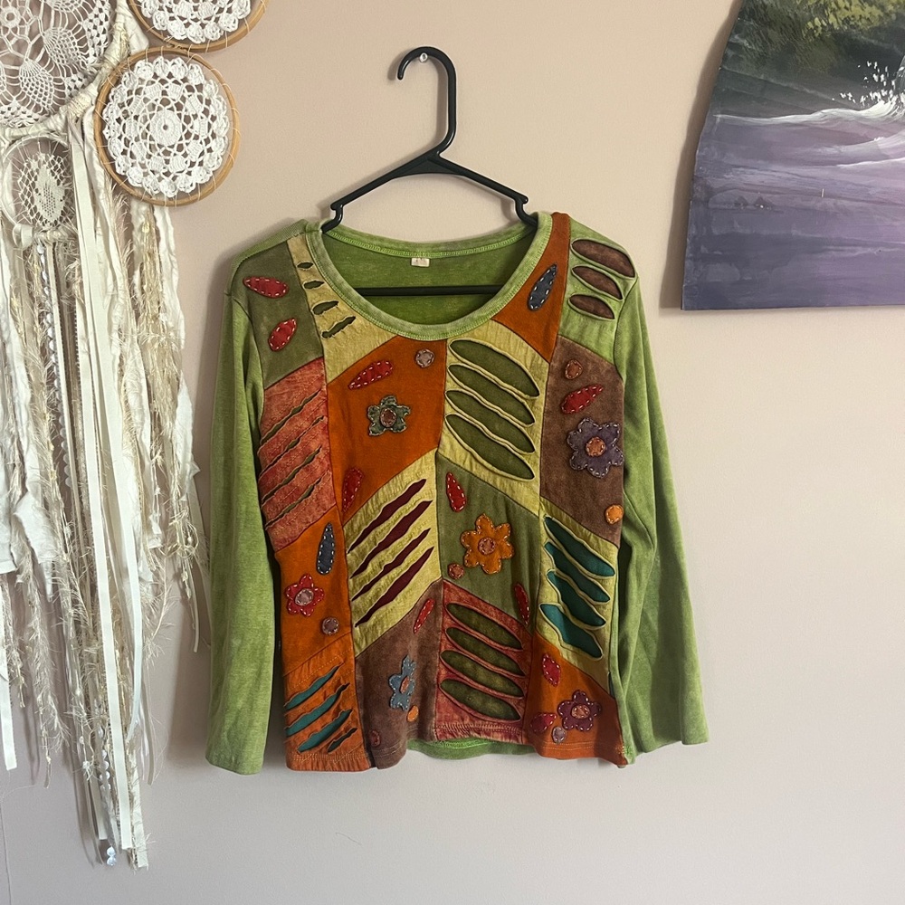 Colorful Patchwork Long Sleeve Top